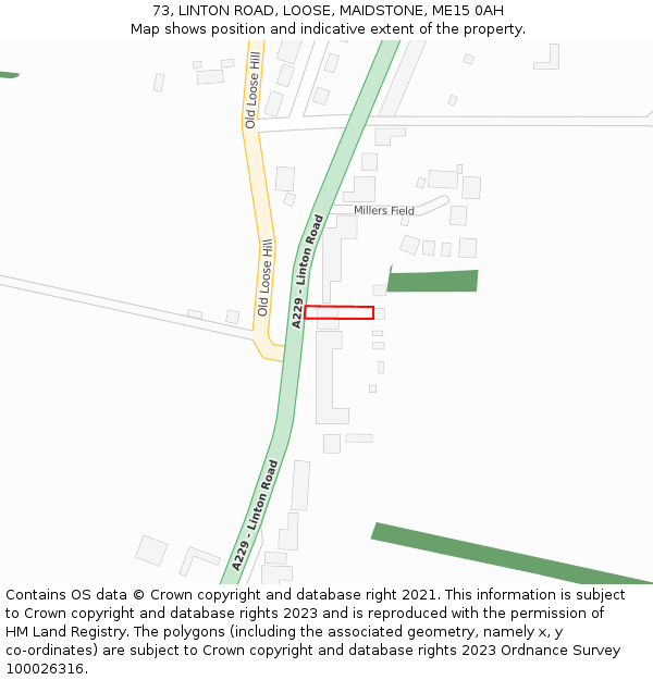 73, LINTON ROAD, LOOSE, MAIDSTONE, ME15 0AH: Location map and indicative extent of plot