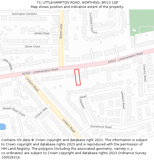 73, LITTLEHAMPTON ROAD, WORTHING, BN13 1QP: Location map and indicative extent of plot