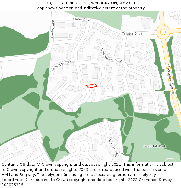 73, LOCKERBIE CLOSE, WARRINGTON, WA2 0LT: Location map and indicative extent of plot
