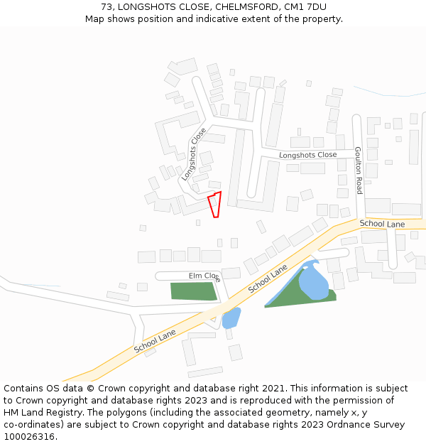 73, LONGSHOTS CLOSE, CHELMSFORD, CM1 7DU: Location map and indicative extent of plot