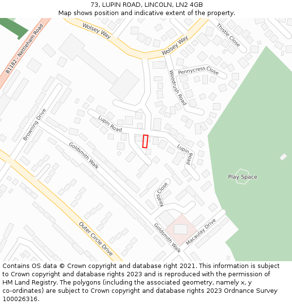 73, LUPIN ROAD, LINCOLN, LN2 4GB: Location map and indicative extent of plot