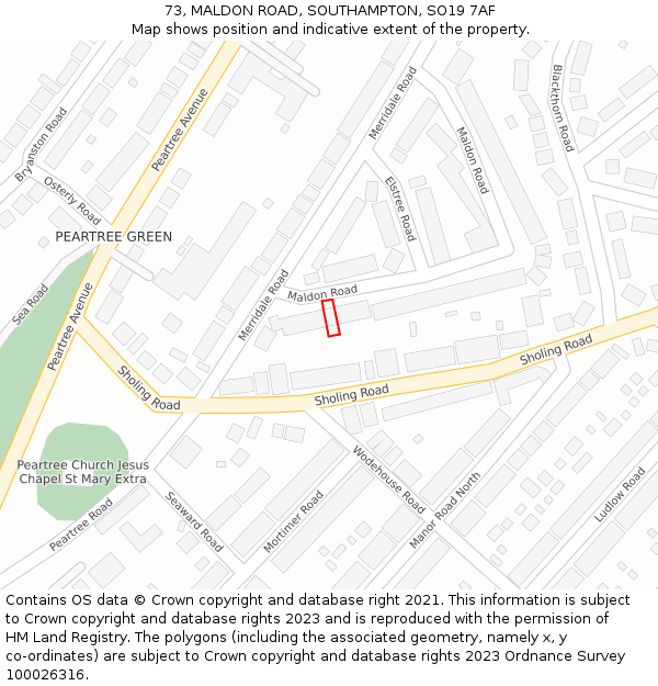 73, MALDON ROAD, SOUTHAMPTON, SO19 7AF: Location map and indicative extent of plot