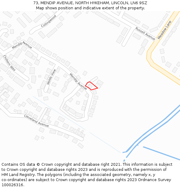 73, MENDIP AVENUE, NORTH HYKEHAM, LINCOLN, LN6 9SZ: Location map and indicative extent of plot