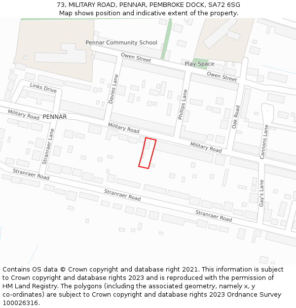 73, MILITARY ROAD, PENNAR, PEMBROKE DOCK, SA72 6SG: Location map and indicative extent of plot