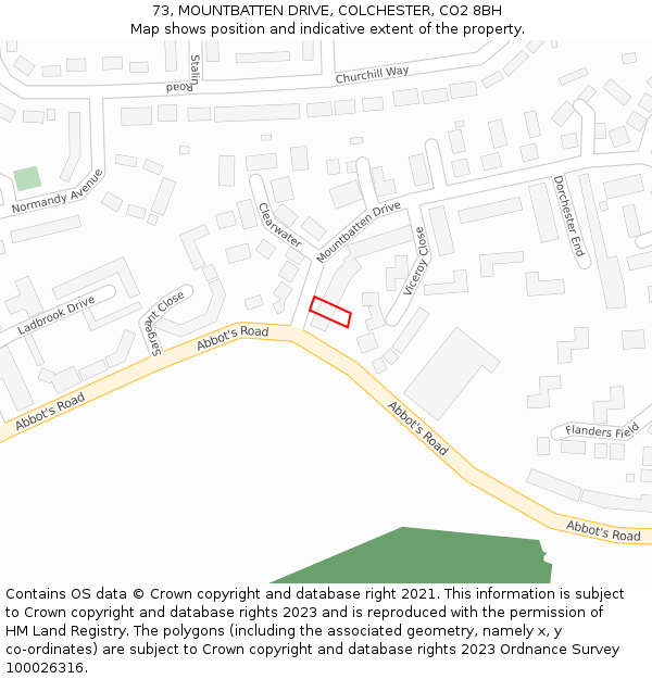 73, MOUNTBATTEN DRIVE, COLCHESTER, CO2 8BH: Location map and indicative extent of plot