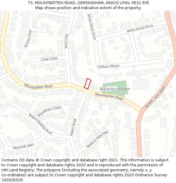 73, MOUNTBATTEN ROAD, DERSINGHAM, KING'S LYNN, PE31 6YE: Location map and indicative extent of plot