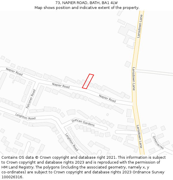 73, NAPIER ROAD, BATH, BA1 4LW: Location map and indicative extent of plot