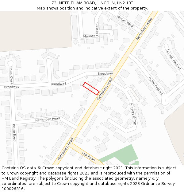 73, NETTLEHAM ROAD, LINCOLN, LN2 1RT: Location map and indicative extent of plot