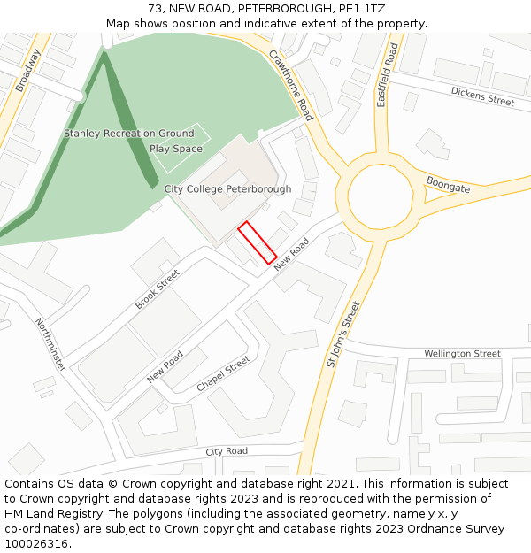 73, NEW ROAD, PETERBOROUGH, PE1 1TZ: Location map and indicative extent of plot