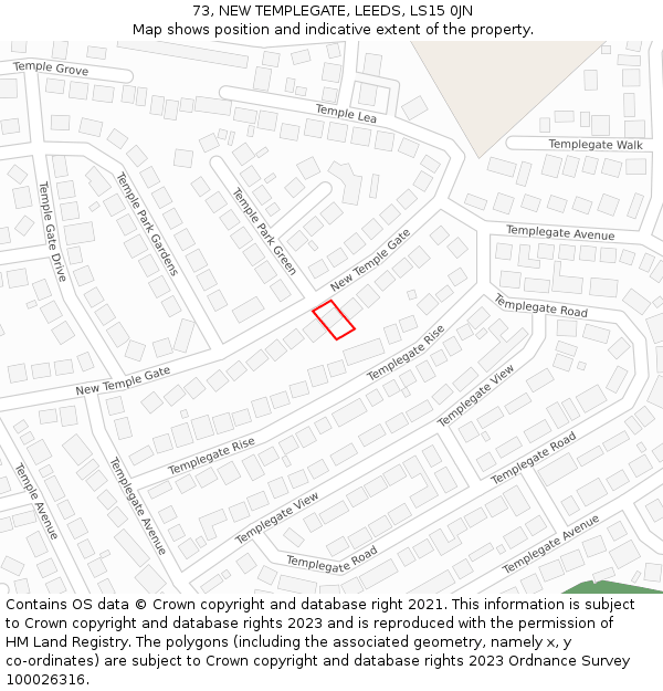 73, NEW TEMPLEGATE, LEEDS, LS15 0JN: Location map and indicative extent of plot