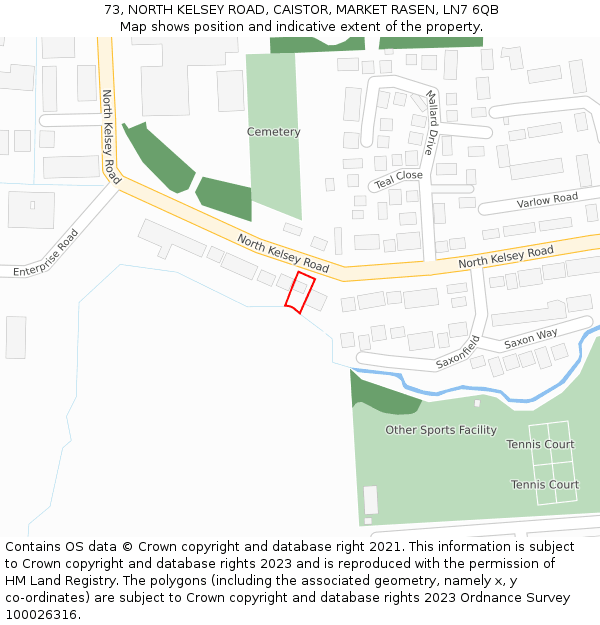 73, NORTH KELSEY ROAD, CAISTOR, MARKET RASEN, LN7 6QB: Location map and indicative extent of plot