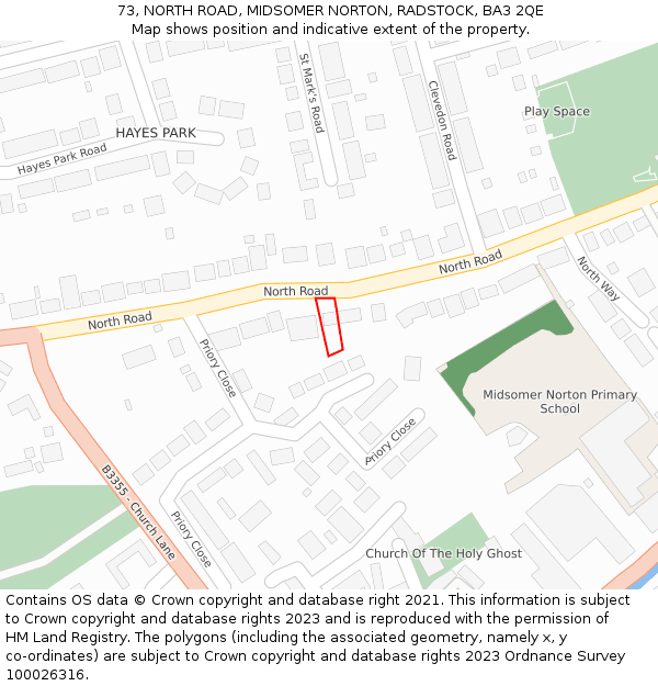 73, NORTH ROAD, MIDSOMER NORTON, RADSTOCK, BA3 2QE: Location map and indicative extent of plot