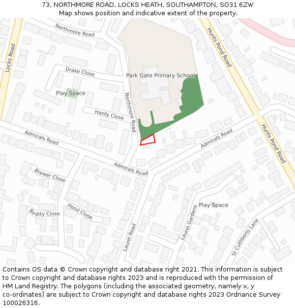73, NORTHMORE ROAD, LOCKS HEATH, SOUTHAMPTON, SO31 6ZW: Location map and indicative extent of plot