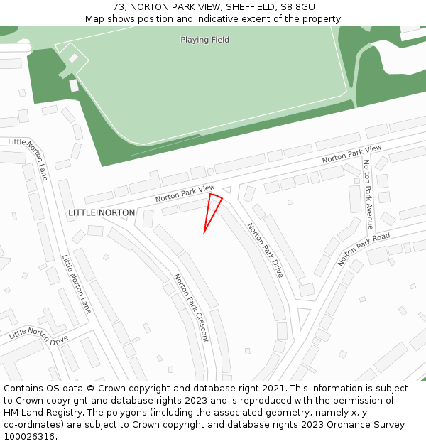 73, NORTON PARK VIEW, SHEFFIELD, S8 8GU: Location map and indicative extent of plot