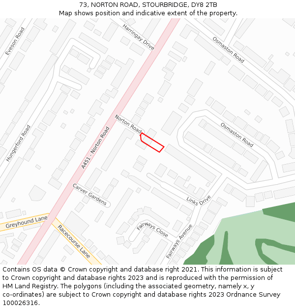 73, NORTON ROAD, STOURBRIDGE, DY8 2TB: Location map and indicative extent of plot