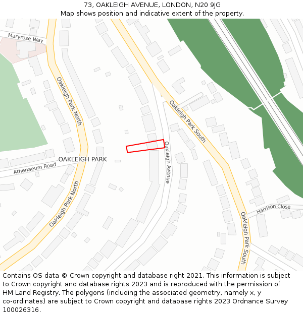 73, OAKLEIGH AVENUE, LONDON, N20 9JG: Location map and indicative extent of plot