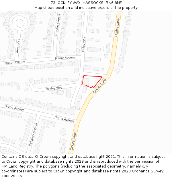 73, OCKLEY WAY, HASSOCKS, BN6 8NF: Location map and indicative extent of plot