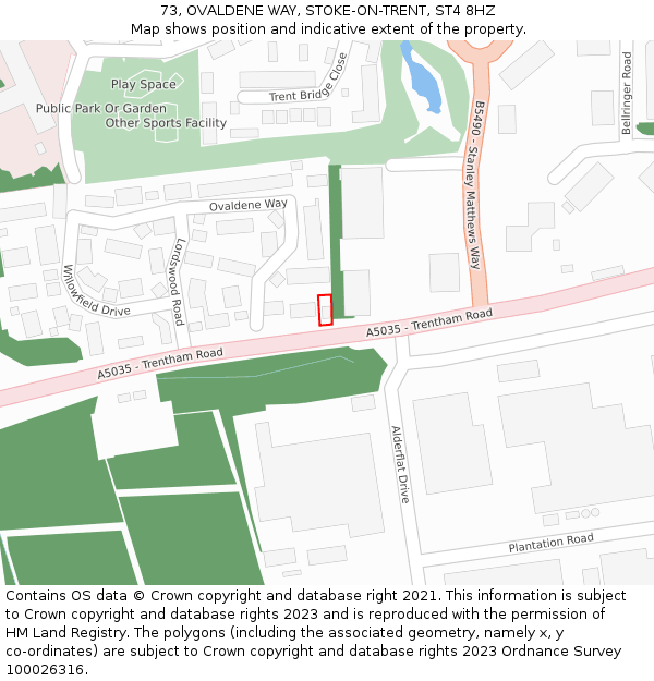 73, OVALDENE WAY, STOKE-ON-TRENT, ST4 8HZ: Location map and indicative extent of plot