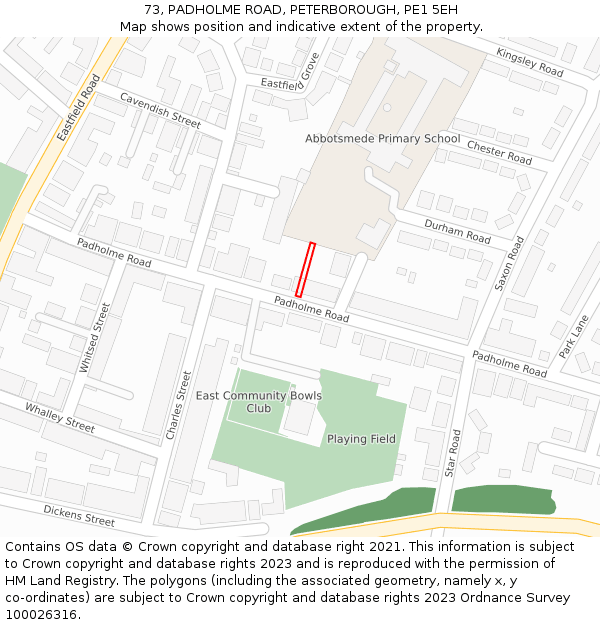 73, PADHOLME ROAD, PETERBOROUGH, PE1 5EH: Location map and indicative extent of plot