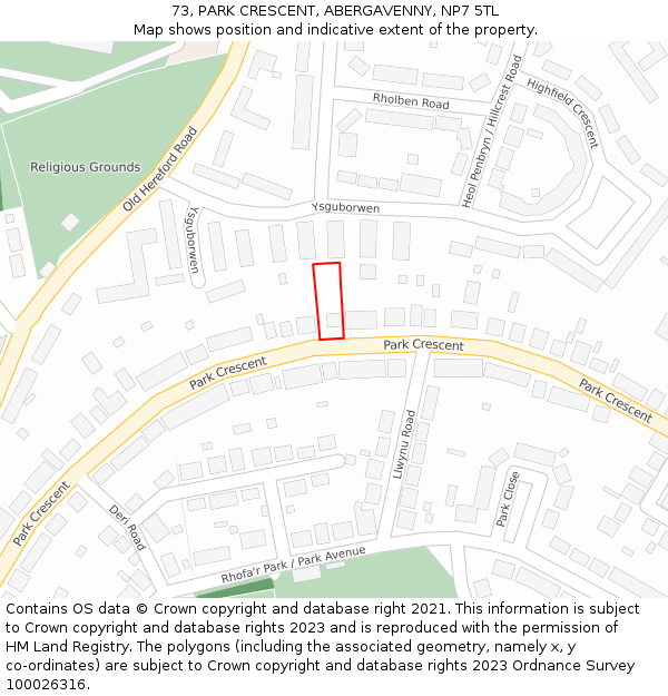 73, PARK CRESCENT, ABERGAVENNY, NP7 5TL: Location map and indicative extent of plot