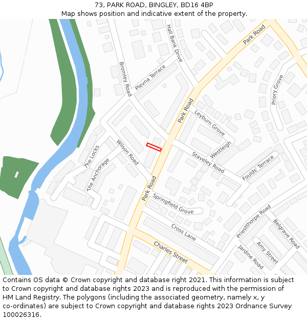 73, PARK ROAD, BINGLEY, BD16 4BP: Location map and indicative extent of plot