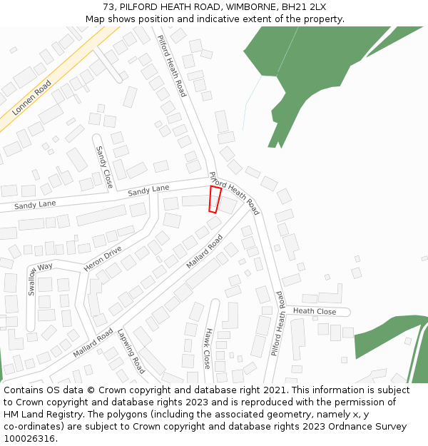 73, PILFORD HEATH ROAD, WIMBORNE, BH21 2LX: Location map and indicative extent of plot