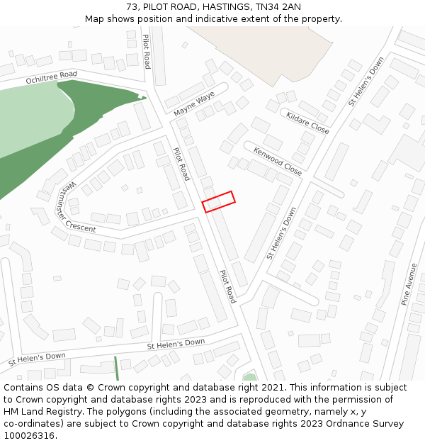 73, PILOT ROAD, HASTINGS, TN34 2AN: Location map and indicative extent of plot