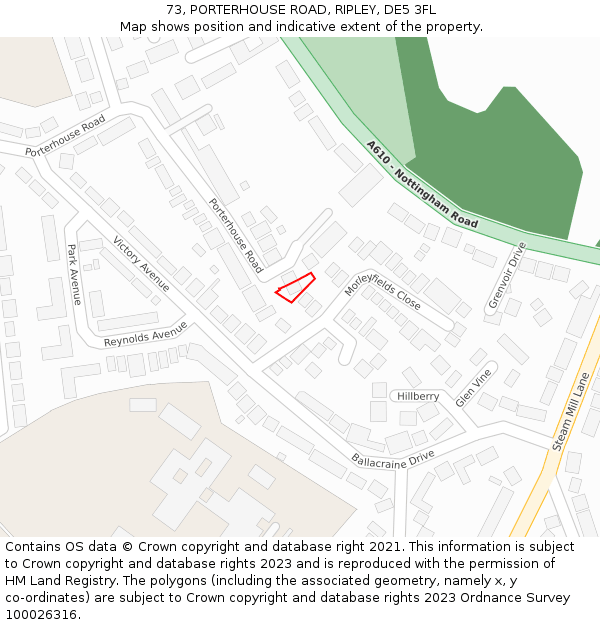 73, PORTERHOUSE ROAD, RIPLEY, DE5 3FL: Location map and indicative extent of plot