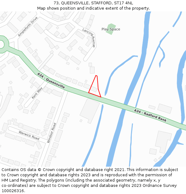73, QUEENSVILLE, STAFFORD, ST17 4NL: Location map and indicative extent of plot