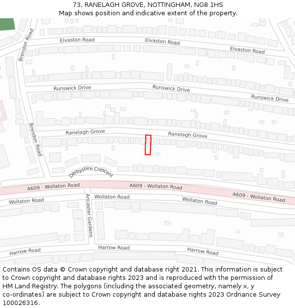 73, RANELAGH GROVE, NOTTINGHAM, NG8 1HS: Location map and indicative extent of plot