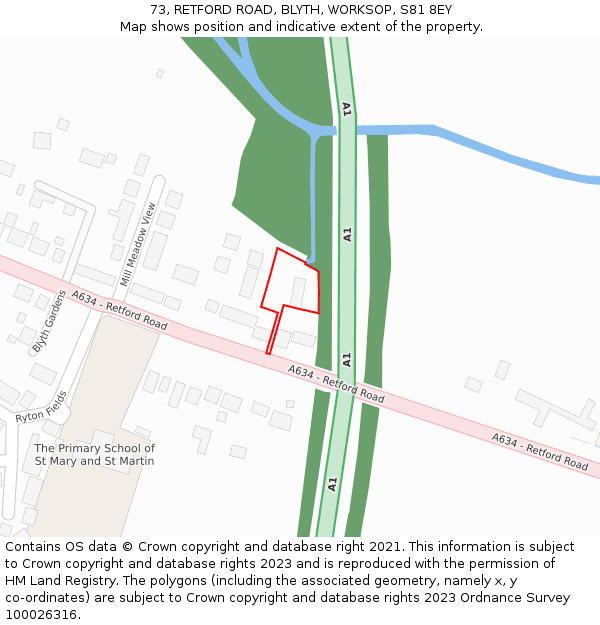 73, RETFORD ROAD, BLYTH, WORKSOP, S81 8EY: Location map and indicative extent of plot