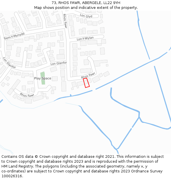 73, RHOS FAWR, ABERGELE, LL22 9YH: Location map and indicative extent of plot