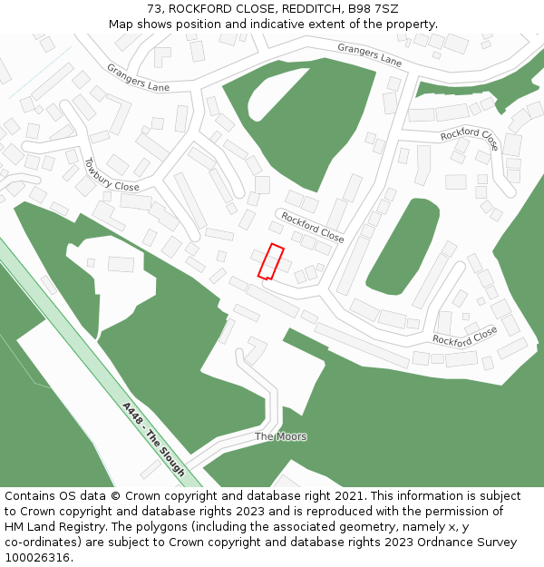 73, ROCKFORD CLOSE, REDDITCH, B98 7SZ: Location map and indicative extent of plot