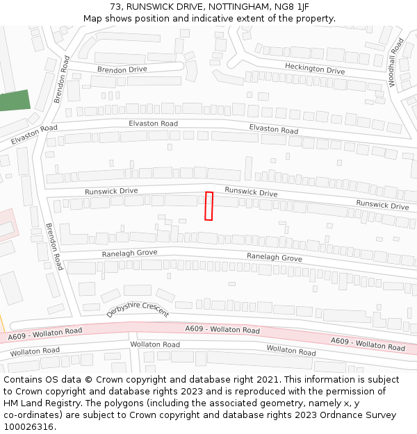 73, RUNSWICK DRIVE, NOTTINGHAM, NG8 1JF: Location map and indicative extent of plot