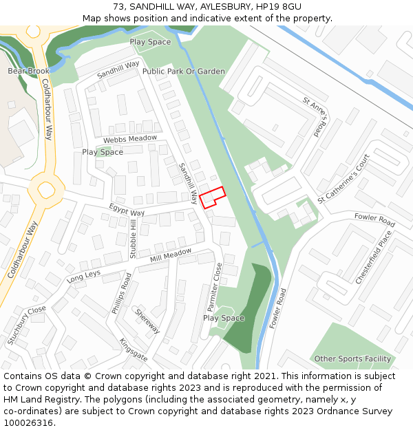73, SANDHILL WAY, AYLESBURY, HP19 8GU: Location map and indicative extent of plot