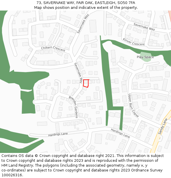 73, SAVERNAKE WAY, FAIR OAK, EASTLEIGH, SO50 7FA: Location map and indicative extent of plot