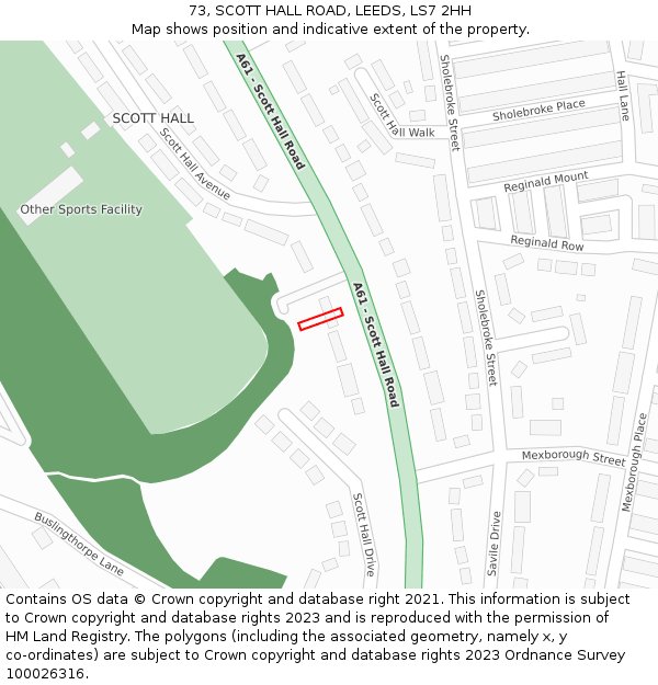 73, SCOTT HALL ROAD, LEEDS, LS7 2HH: Location map and indicative extent of plot