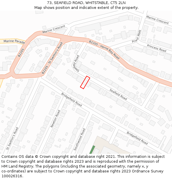 73, SEAFIELD ROAD, WHITSTABLE, CT5 2LN: Location map and indicative extent of plot