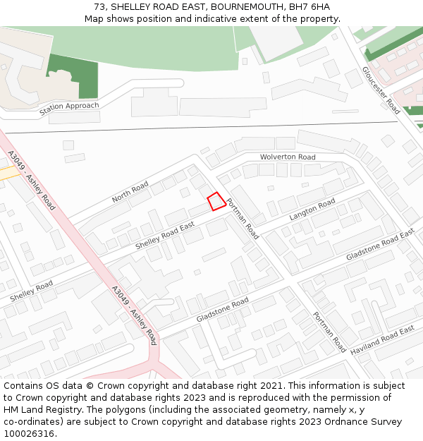 73, SHELLEY ROAD EAST, BOURNEMOUTH, BH7 6HA: Location map and indicative extent of plot