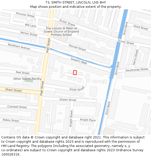 73, SMITH STREET, LINCOLN, LN5 8HY: Location map and indicative extent of plot
