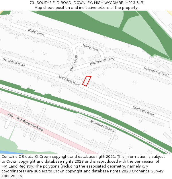 73, SOUTHFIELD ROAD, DOWNLEY, HIGH WYCOMBE, HP13 5LB: Location map and indicative extent of plot