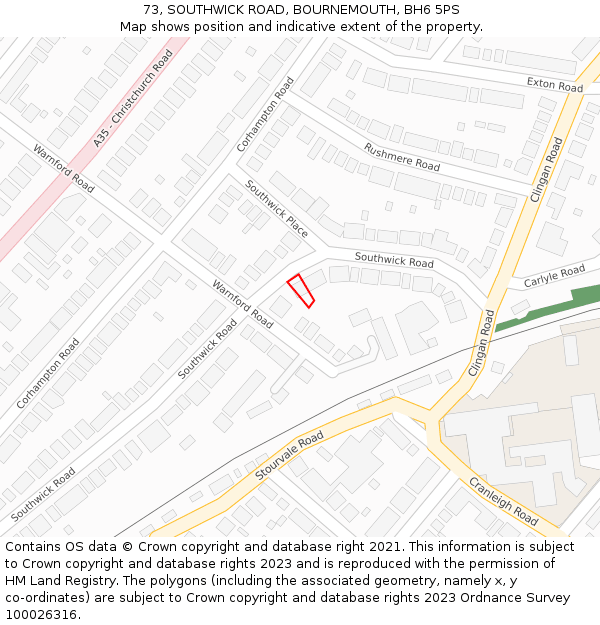73, SOUTHWICK ROAD, BOURNEMOUTH, BH6 5PS: Location map and indicative extent of plot
