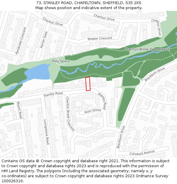 73, STANLEY ROAD, CHAPELTOWN, SHEFFIELD, S35 2XS: Location map and indicative extent of plot