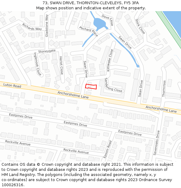 73, SWAN DRIVE, THORNTON-CLEVELEYS, FY5 3FA: Location map and indicative extent of plot
