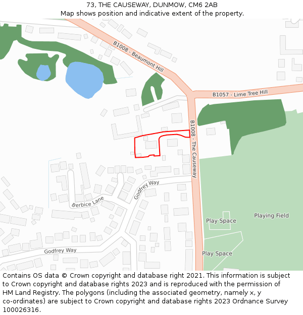 73, THE CAUSEWAY, DUNMOW, CM6 2AB: Location map and indicative extent of plot