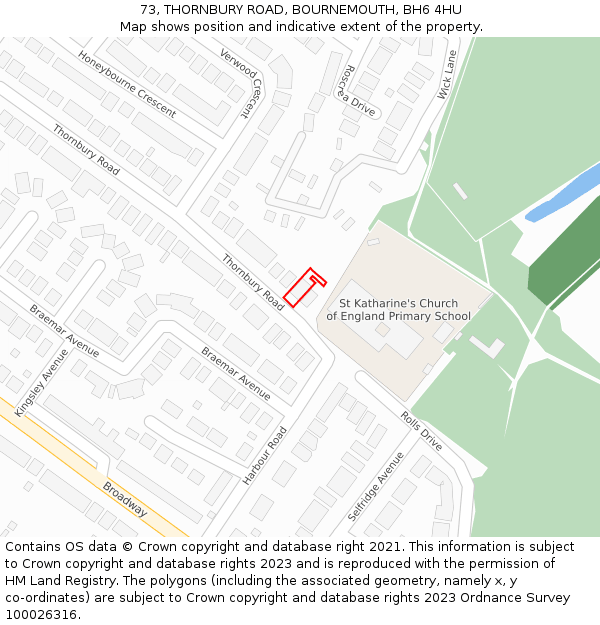 73, THORNBURY ROAD, BOURNEMOUTH, BH6 4HU: Location map and indicative extent of plot