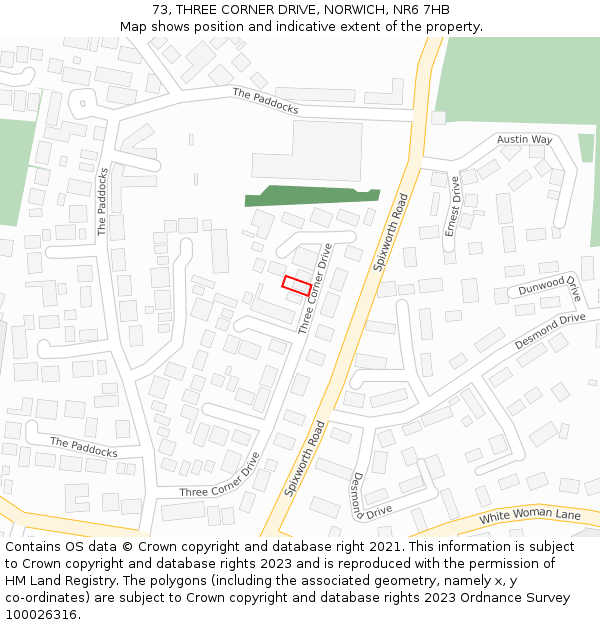 73, THREE CORNER DRIVE, NORWICH, NR6 7HB: Location map and indicative extent of plot
