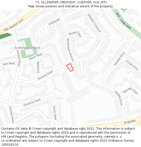 73, ULLSWATER CRESCENT, CHESTER, CH2 2PN: Location map and indicative extent of plot