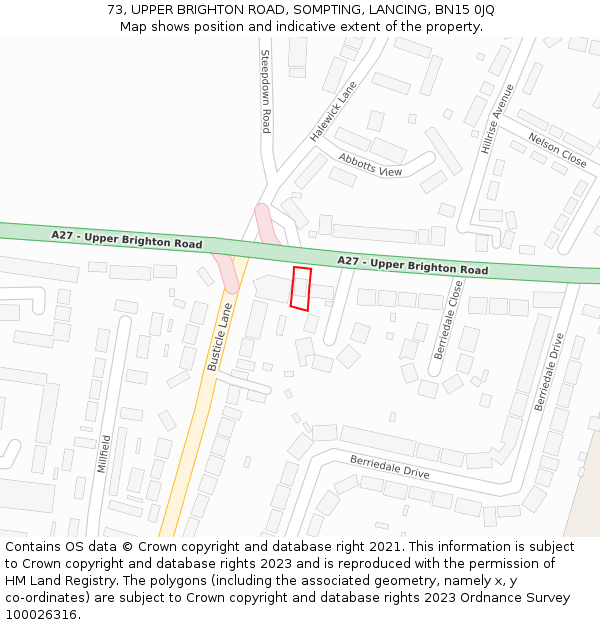 73, UPPER BRIGHTON ROAD, SOMPTING, LANCING, BN15 0JQ: Location map and indicative extent of plot