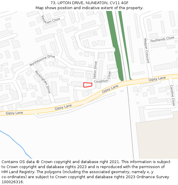73, UPTON DRIVE, NUNEATON, CV11 4GF: Location map and indicative extent of plot